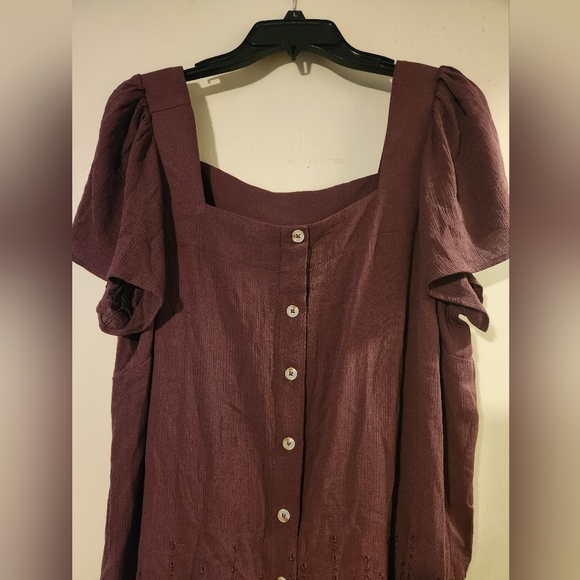 Torrid Deep Plum Color Ruffle Sleeve Buttoned Blouse - Picture 1 of 7